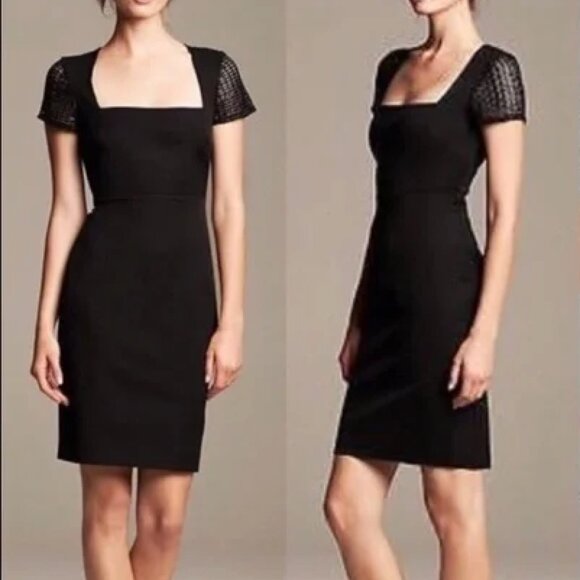 EUC Banana Republic x Roland Mouret Bodycon dress with lace sleeves & open neck - Picture 5 of 9